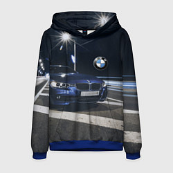 Толстовка-худи мужская BMW на ночной трассе, цвет: 3D-синий