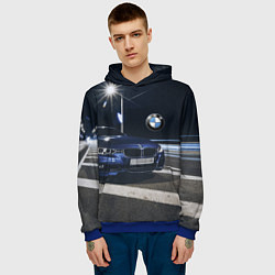 Толстовка-худи мужская BMW на ночной трассе, цвет: 3D-синий — фото 2
