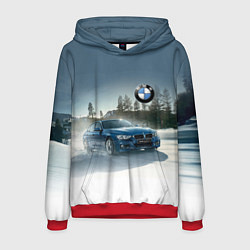 Толстовка-худи мужская Крутая бэха мчится по лесной дороге, цвет: 3D-красный