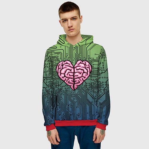 Мужская толстовка Heart brain chip / 3D-Красный – фото 3