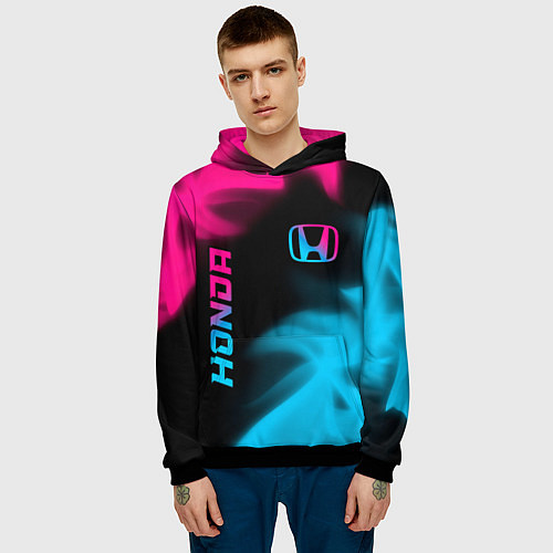 Мужская толстовка Honda - neon gradient: надпись, символ / 3D-Черный – фото 3