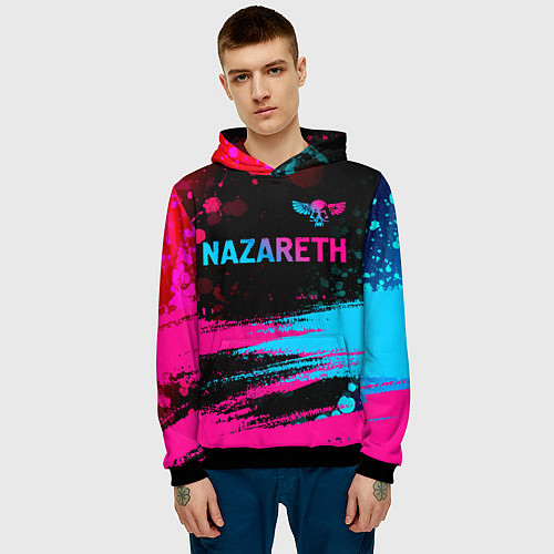 Мужская толстовка Nazareth - neon gradient: символ сверху / 3D-Черный – фото 3