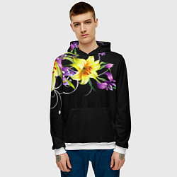 Толстовка-худи мужская Лилии, цвет: 3D-белый — фото 2