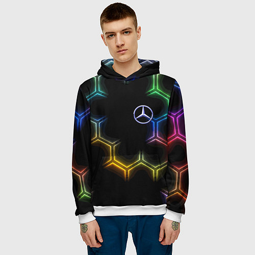 Мужская толстовка Mercedes - neon pattern / 3D-Белый – фото 3