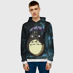 Толстовка-худи мужская Totoro in rain forest, цвет: 3D-белый — фото 2