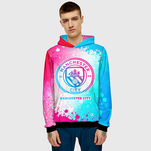 Мужская толстовка Manchester City neon gradient style / 3D-Черный – фото 3