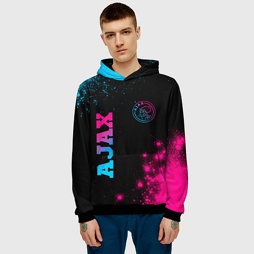 Мужская толстовка Ajax - neon gradient: надпись, символ / 3D-Черный – фото 3