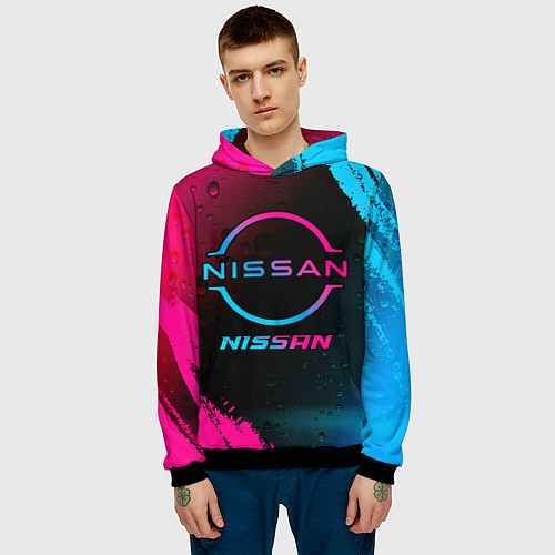 Мужская толстовка Nissan - neon gradient / 3D-Черный – фото 3