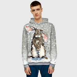 Толстовка-худи мужская Кролик Снежок Милый, цвет: 3D-меланж — фото 2