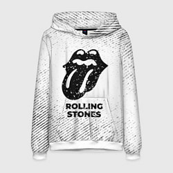 Толстовка-худи мужская Rolling Stones с потертостями на светлом фоне, цвет: 3D-белый