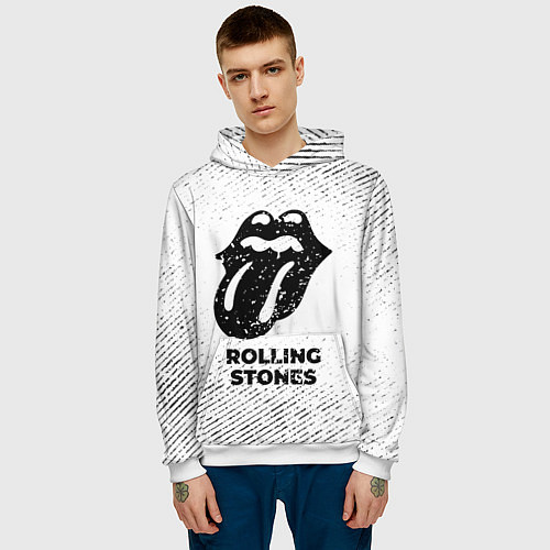 Мужская толстовка Rolling Stones с потертостями на светлом фоне / 3D-Белый – фото 3