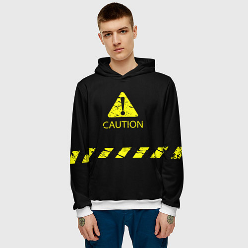 Мужская толстовка CAUTION - Осторожно опасность / 3D-Белый – фото 3