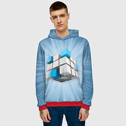 Толстовка-худи мужская Трёхцветный кубик Рубика, цвет: 3D-красный — фото 2