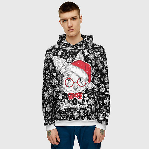 Мужская толстовка Это мой год! Кролик в красной шапке / 3D-Белый – фото 3