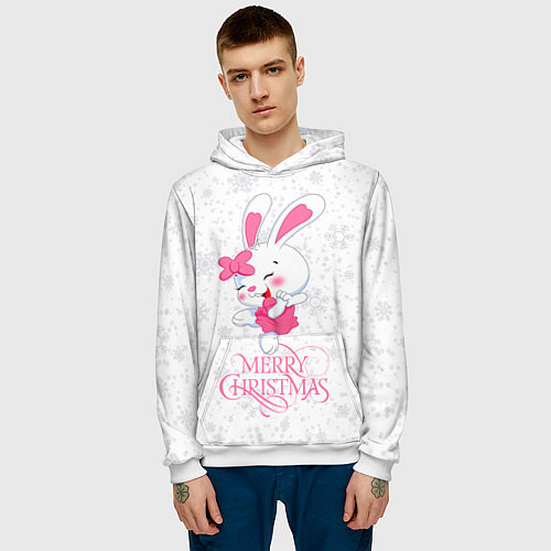 Мужская толстовка Merry Christmas, cute bunny / 3D-Белый – фото 3