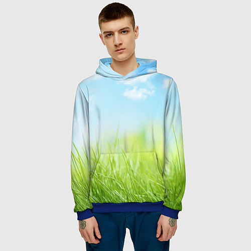 Мужская толстовка Зелень и небо / 3D-Синий – фото 3