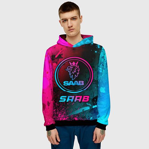 Мужская толстовка Saab - neon gradient / 3D-Черный – фото 3