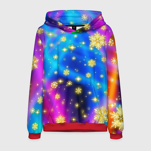 Мужская толстовка Снежинки и звезды - яркие цвета / 3D-Красный – фото 1