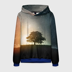 Толстовка-худи мужская Раскидистое дерево на фоне звёздного неба, цвет: 3D-синий