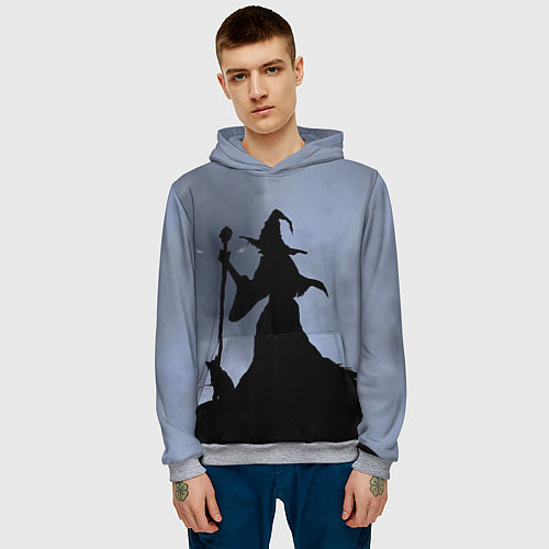 Мужская толстовка Halloween - силуэт ведьмы с котом / 3D-Меланж – фото 3