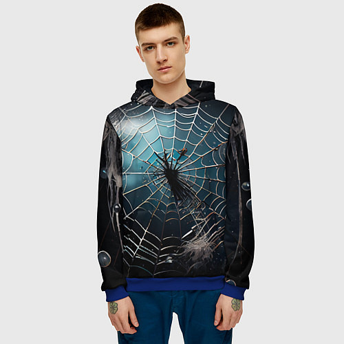 Мужская толстовка Halloween - паутина на фоне мрачного неба / 3D-Синий – фото 3