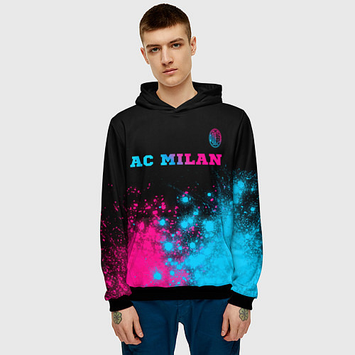 Мужская толстовка AC Milan - neon gradient: символ сверху / 3D-Черный – фото 3