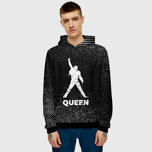Мужская толстовка Queen с потертостями на темном фоне / 3D-Черный – фото 3