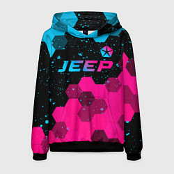 Толстовка-худи мужская Jeep - neon gradient: символ сверху, цвет: 3D-черный