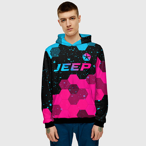 Мужская толстовка Jeep - neon gradient: символ сверху / 3D-Черный – фото 3