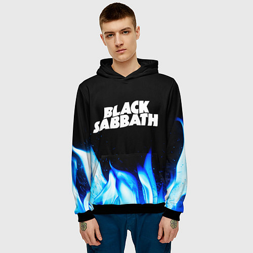 Мужская толстовка Black Sabbath blue fire / 3D-Черный – фото 3