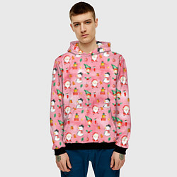 Толстовка-худи мужская Новый год - снеговики, цвет: 3D-черный — фото 2