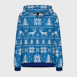 Толстовка-худи мужская Рождественский синий свитер с оленями, цвет: 3D-синий