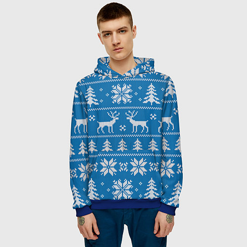 Мужская толстовка Рождественский синий свитер с оленями / 3D-Синий – фото 3