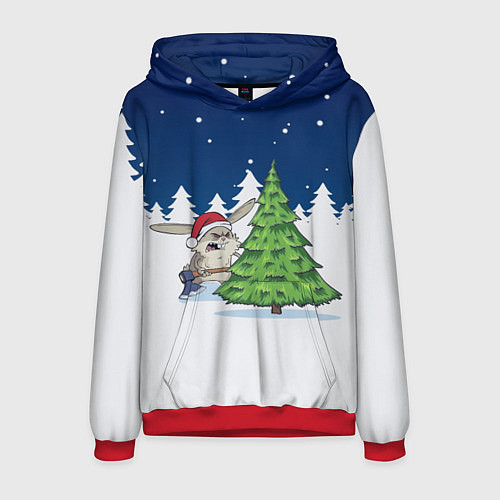 Мужская толстовка Злой кролик и ёлка - 2023 / 3D-Красный – фото 1