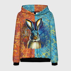Толстовка-худи мужская Огненный новогодний кролик, цвет: 3D-черный