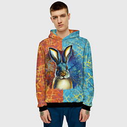 Толстовка-худи мужская Огненный новогодний кролик, цвет: 3D-черный — фото 2
