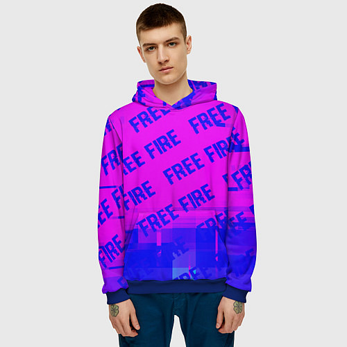 Мужская толстовка Free Fire glitch text effect: паттерн / 3D-Синий – фото 3