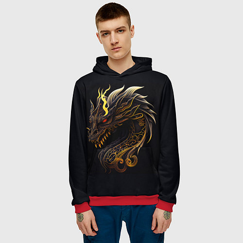 Мужская толстовка Китайский дракон - ирезуми / 3D-Красный – фото 3