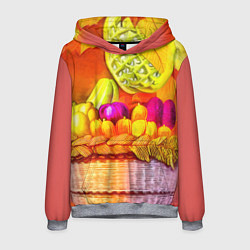 Толстовка-худи мужская Спелые фрукты и овощи в плетеной корзине, цвет: 3D-меланж