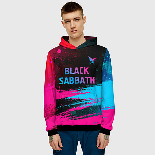 Мужская толстовка Black Sabbath - neon gradient: символ сверху / 3D-Черный – фото 3