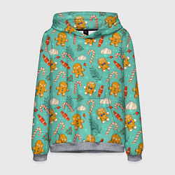 Толстовка-худи мужская Новогодний паттерн с печеньем и конфетами, цвет: 3D-меланж