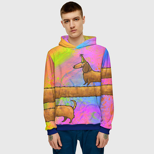 Мужская толстовка Очень-очень длинная такса / 3D-Синий – фото 3