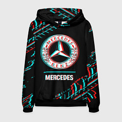 Толстовка-худи мужская Значок Mercedes в стиле glitch на темном фоне, цвет: 3D-черный