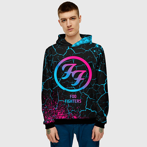 Мужская толстовка Foo Fighters - neon gradient / 3D-Черный – фото 3