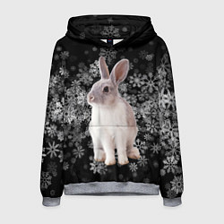 Толстовка-худи мужская Кролик и пушистые снежинки, цвет: 3D-меланж
