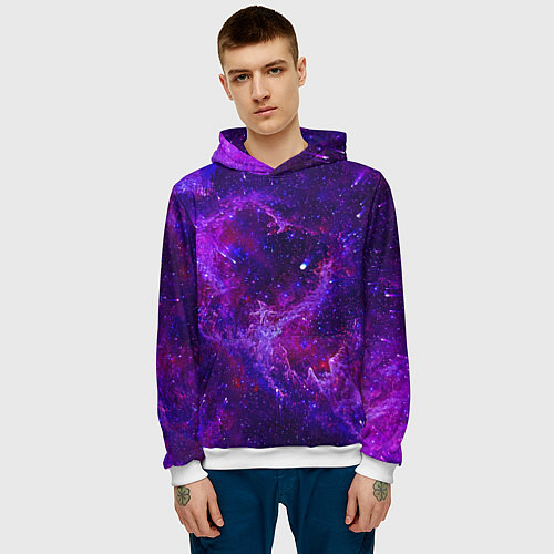 Мужская толстовка Неоновый космос и звезды / 3D-Белый – фото 3
