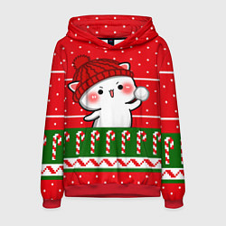 Толстовка-худи мужская Белый котик - игра в снежки, цвет: 3D-красный