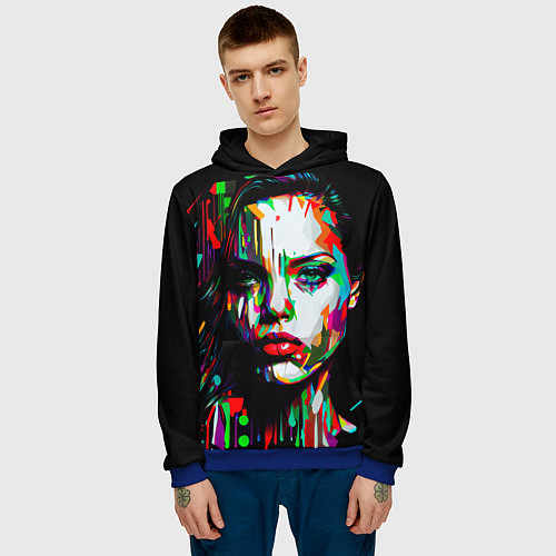 Мужская толстовка Анджелина Джоли - поп-арт / 3D-Синий – фото 3