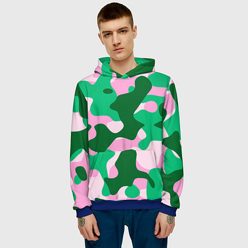 Мужская толстовка Абстрактные зелёно-розовые пятна / 3D-Синий – фото 3