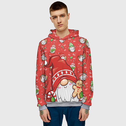 Мужская толстовка Новогодний гном с пряником / 3D-Меланж – фото 3